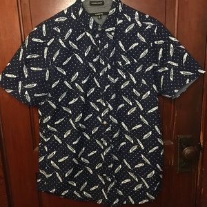 Carbon Button Down Feather Print Shirt